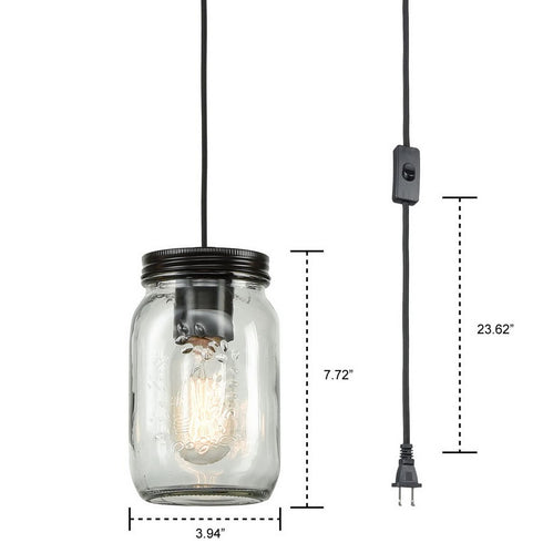 Plug-in Jar Glass Industrial Pendant Lighting
